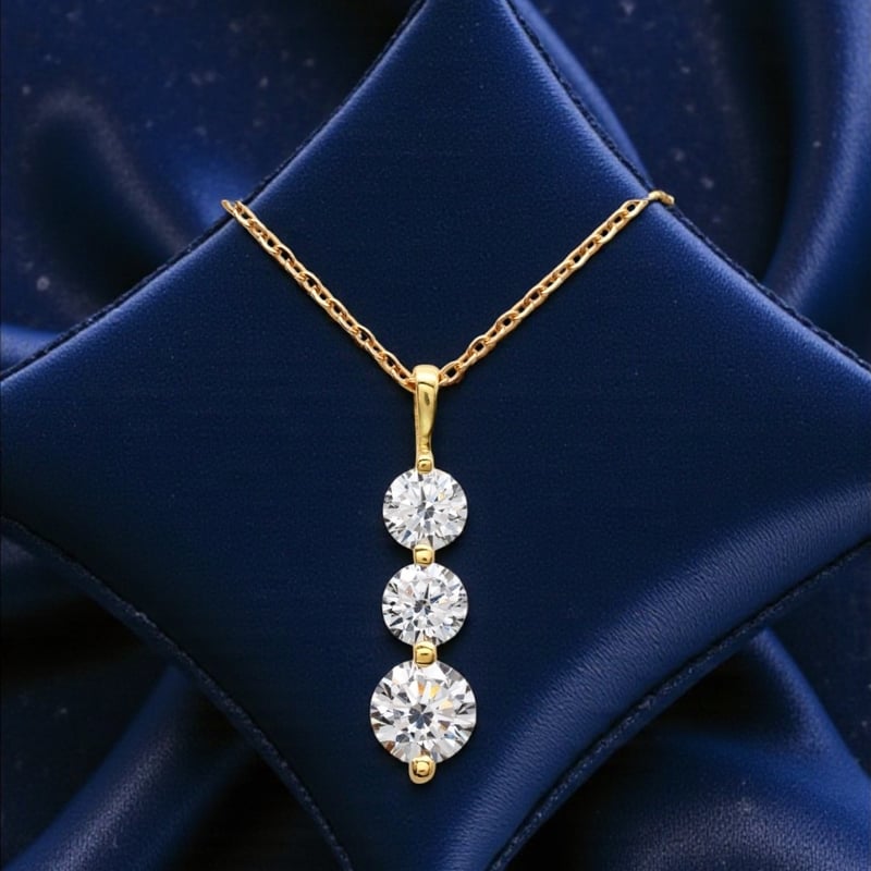 18K ダイヤモンド ネックレス トリロジー 3連 ペンダント 18金 YG