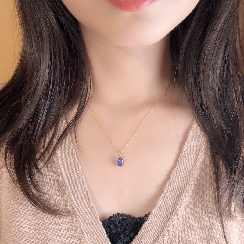 k18ネックレス 天然タンザナイト 18K 天然 タンザナイト ネックレス 一粒 カボション 18金 ソリティア