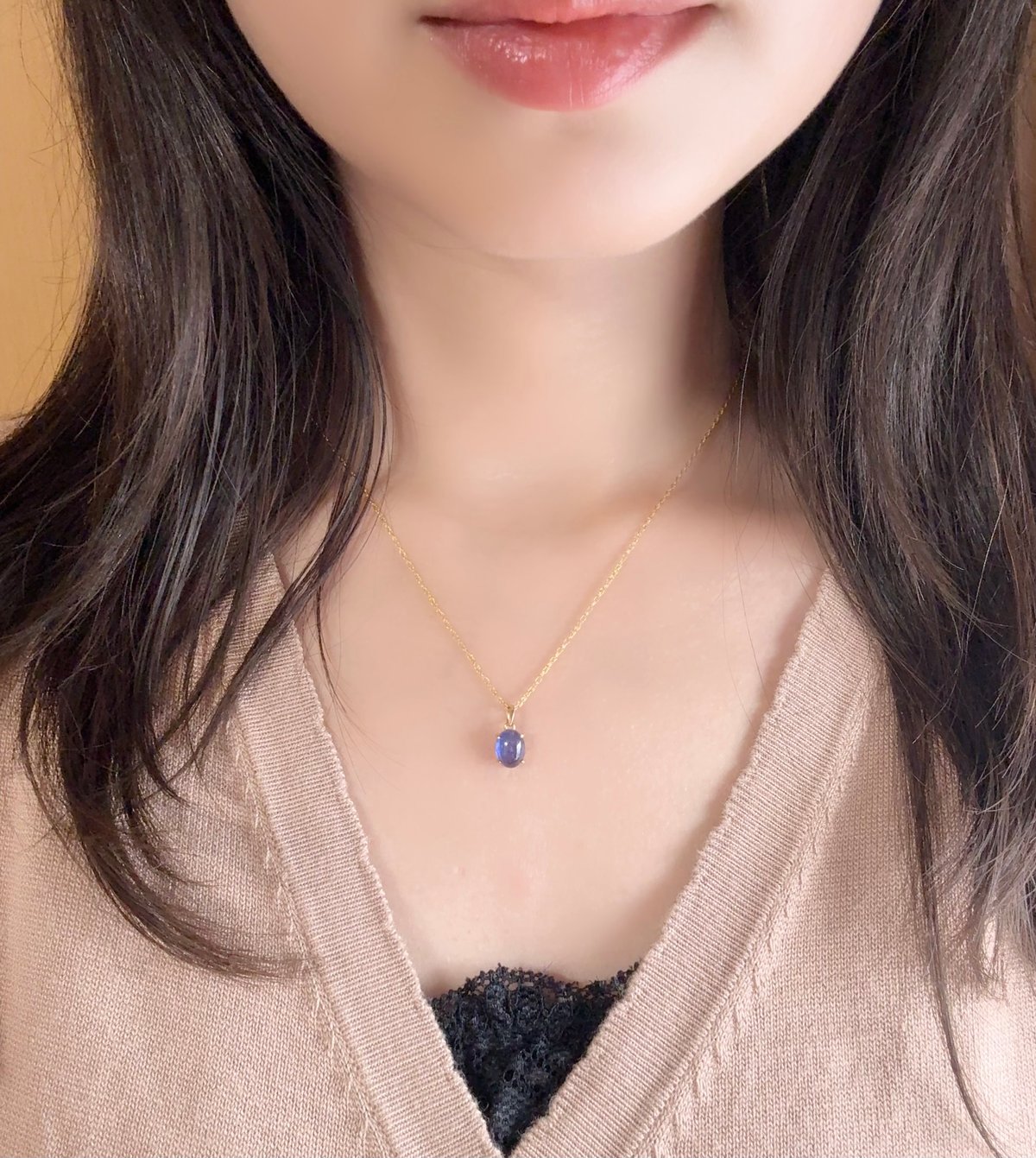 14kgf タンザナイトの一粒ネックレス 18K 天然 タンザナイト ネックレス 一粒 カボション 18金 ソリティア