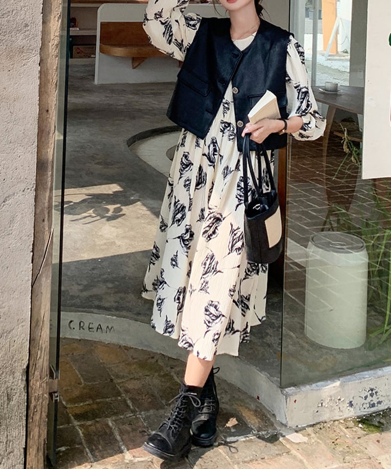 botanical op + vest 2-piece set /1color LA3083