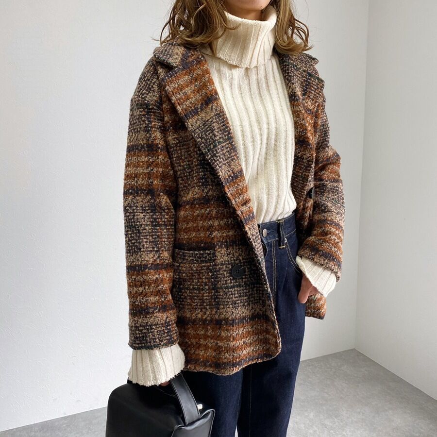 即納】【SALE】tweed plaid middle coat /2color LA229