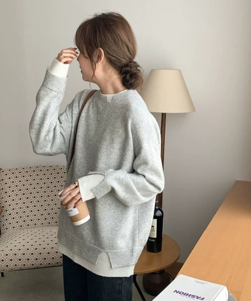 即納】【SALE】layered likecut design knit /1color L