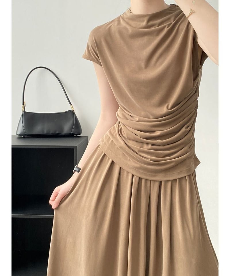 即納】【SALE】t-shirt & gathered skirt set up /2col