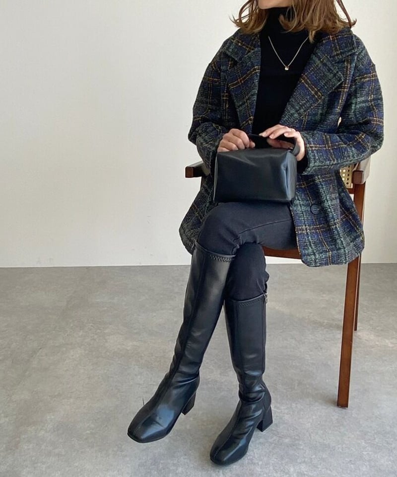 即納】【SALE】tweed plaid middle coat /2color LA229