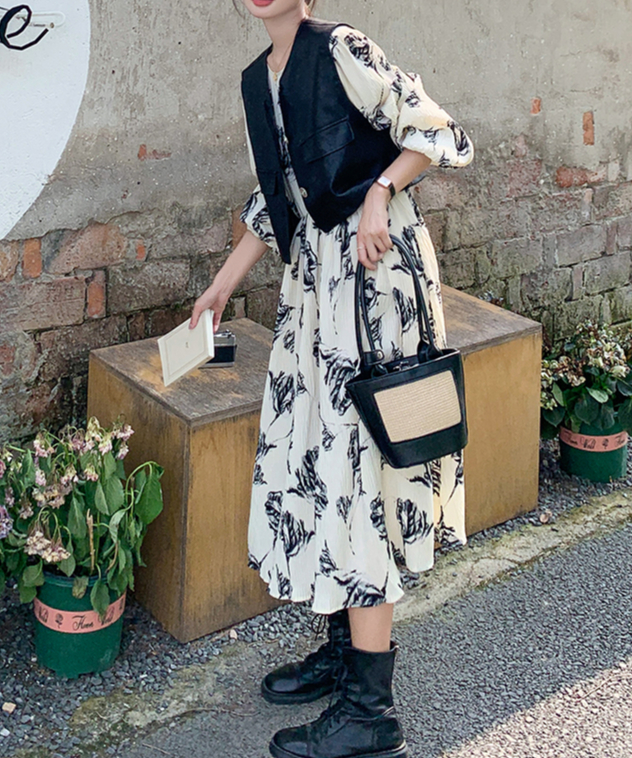 botanical op + vest 2-piece set /1color LA3083