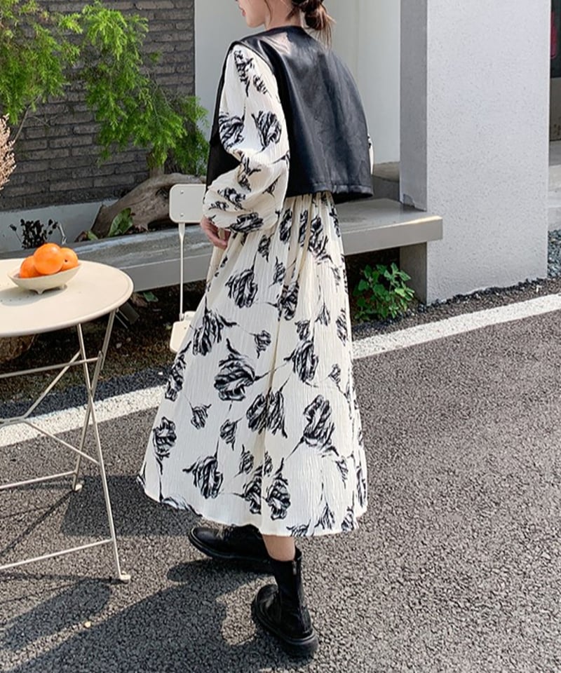 botanical op + vest 2-piece set /1color LA3083