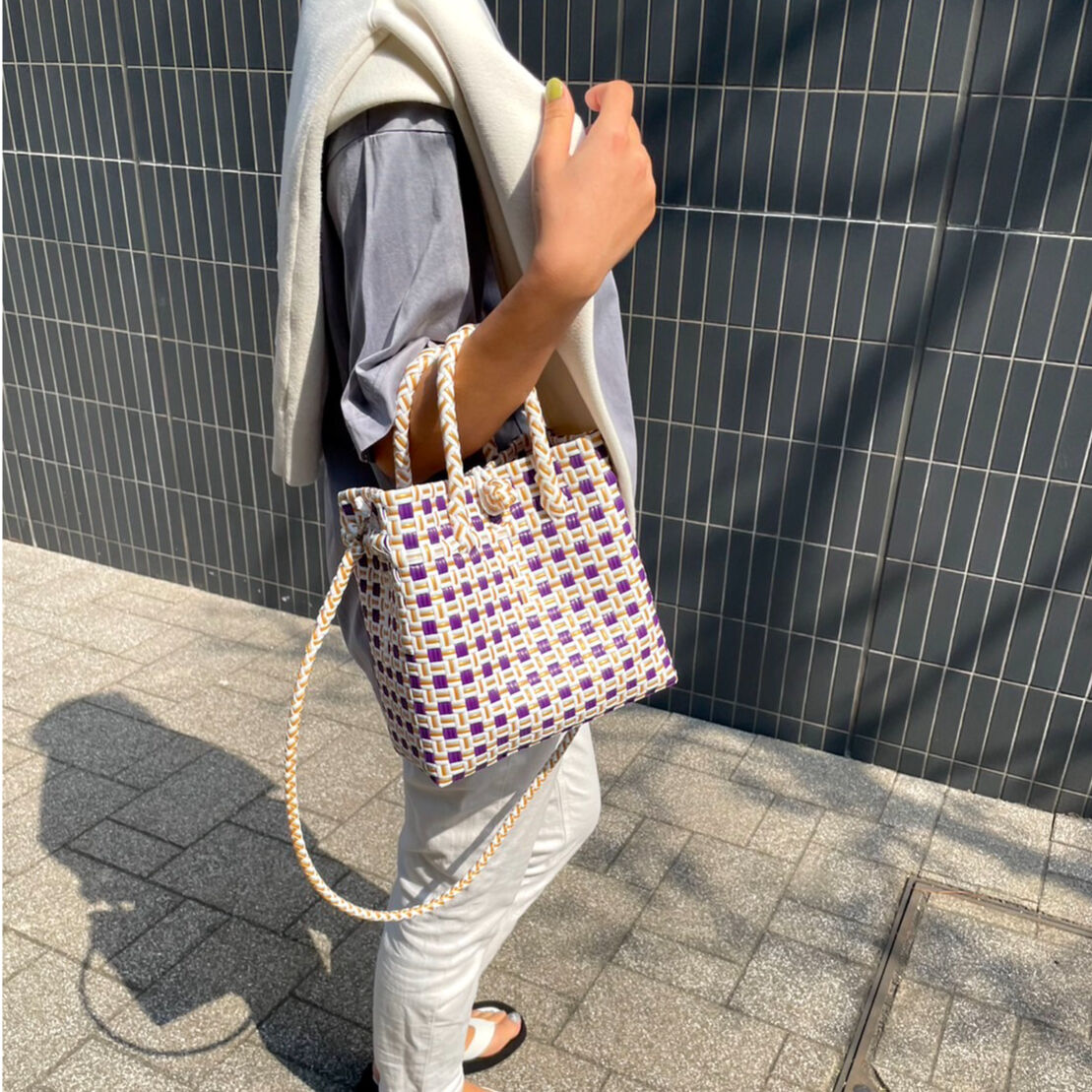 ラーモ♣︎ハンドメイドバッグ♣︎ご予約のお品3点 トートS * 画像左から ホワイトグレー×ピンク * グレー×イエロー