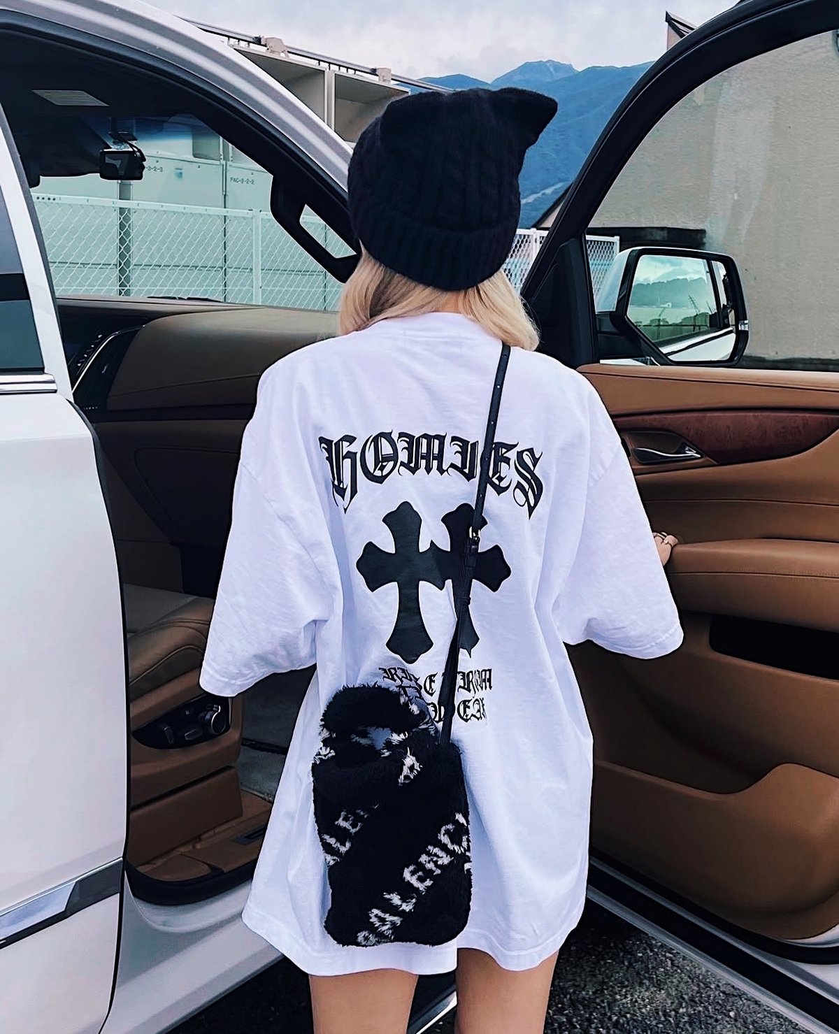 W cross tee black (white) 【ZZ】/W CROSS TEE BK W