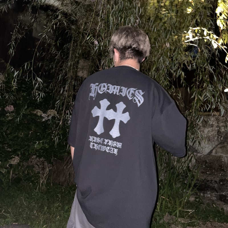W cross tee gray (black)【ZZ】/W CROSS TEE GY BK【