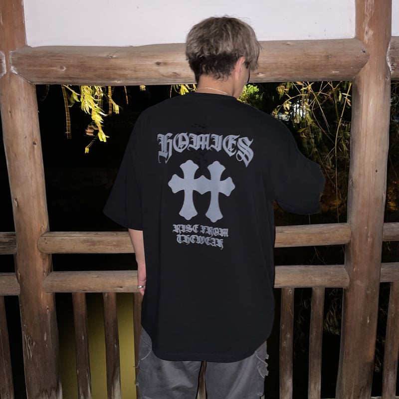 W cross tee gray (black)【ZZ】/W CROSS TEE GY BK【