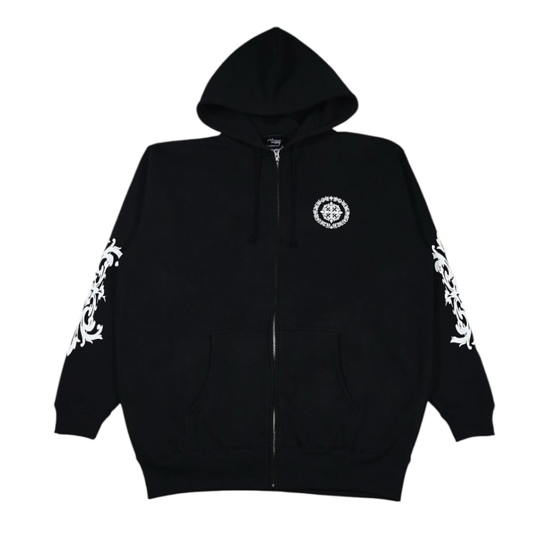 CIRCLE ARABESQUE ZIP HOODIE WHITE (black) | HOM
