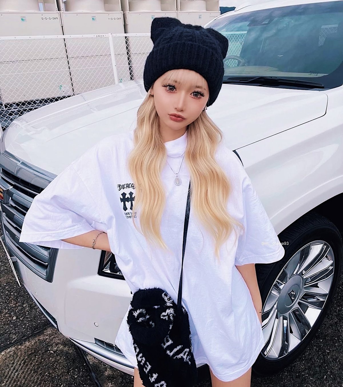 W cross tee black (white) 【ZZ】/W CROSS TEE BK W