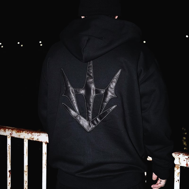 homies unity ロゴジップパーカー HU full zip leather hoodie (black) | HOMIES UNITY