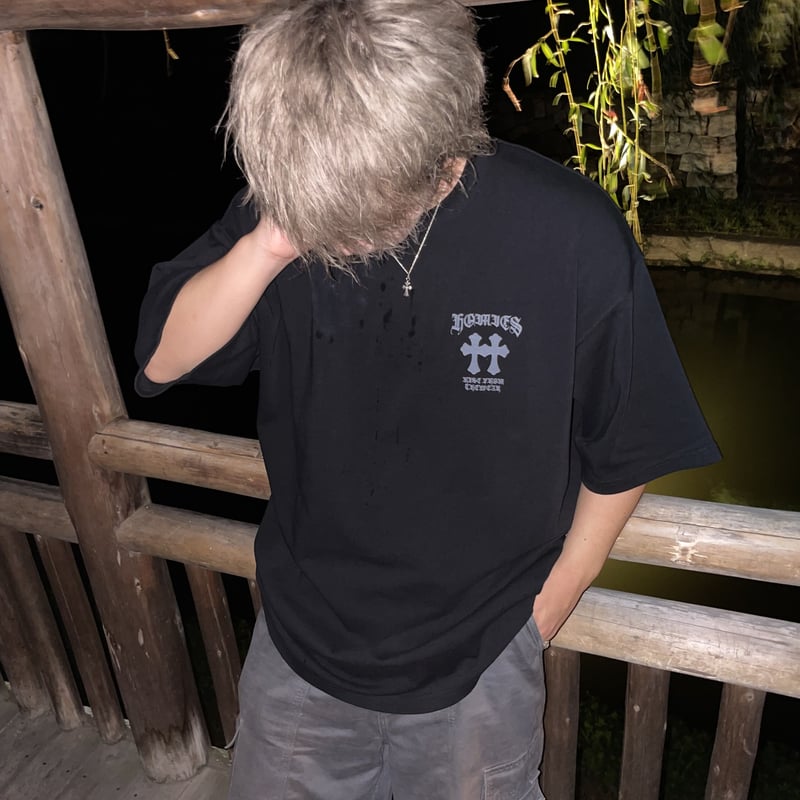 W cross tee gray (black)【ZZ】/W CROSS TEE GY BK【