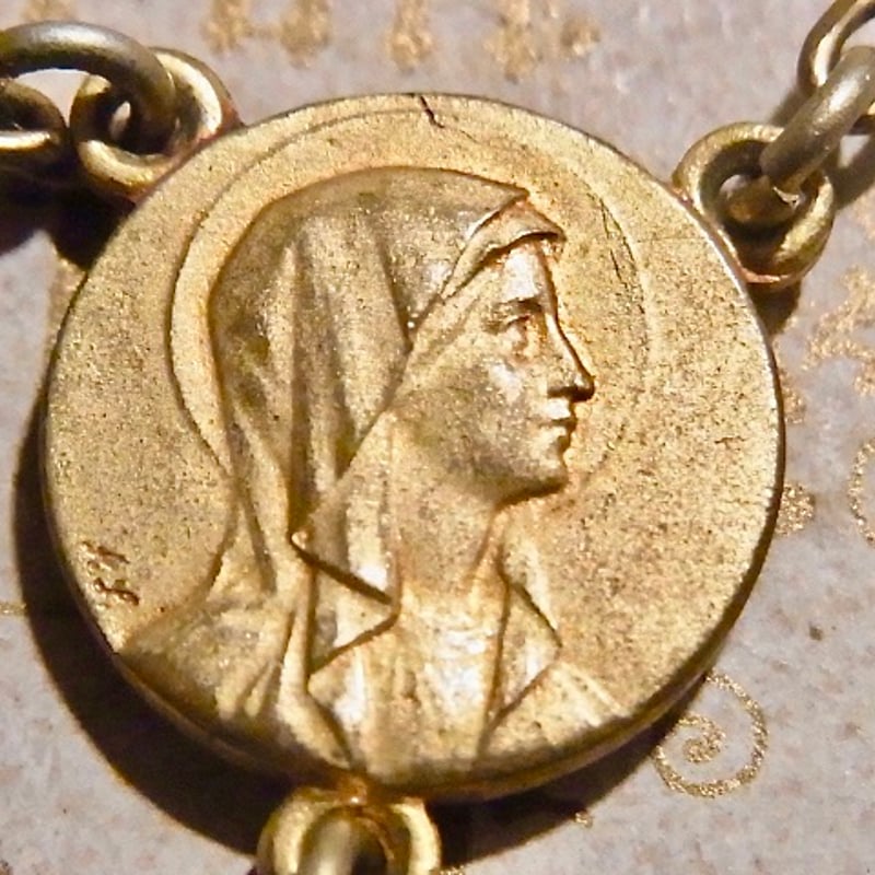 フランス アンティーク シェル ロザリオ 聖母マリア メダイ M.O.P.