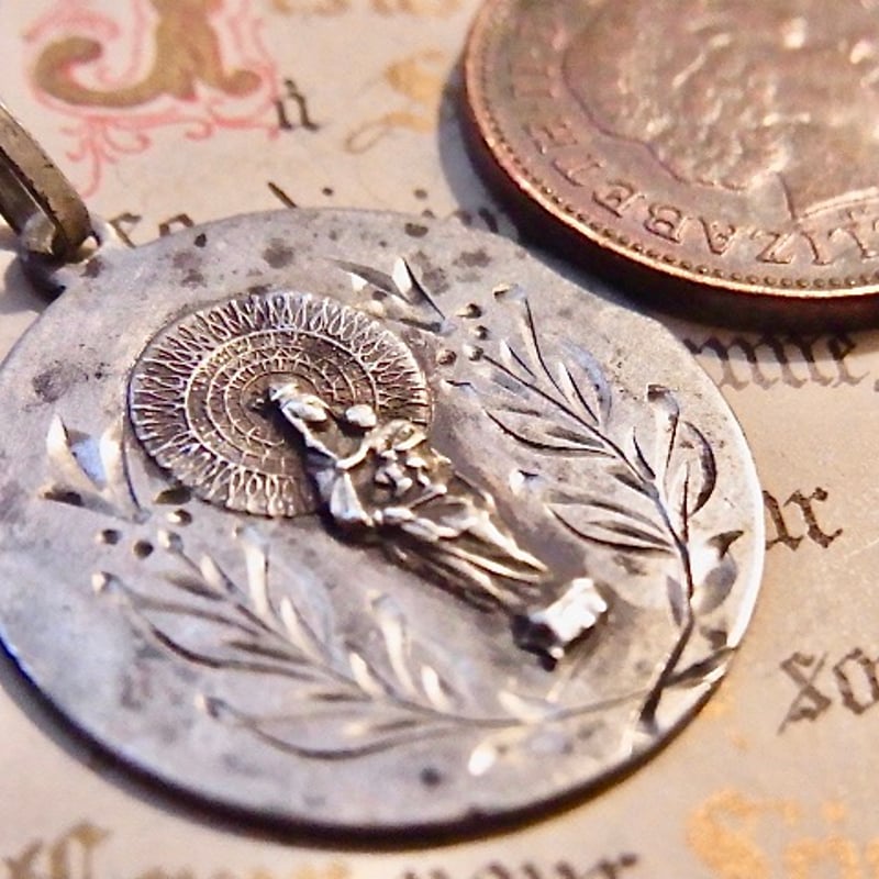 スペイン アンティーク 柱の聖母 メダイ サラゴサの聖母 ピラールの