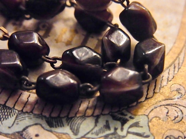 フランス アンティーク 茶 ガラス ロザリオ 聖母マリア メダイ 真鍮