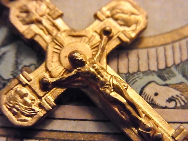 アンティーク ベルギーイタリア ブラウンマーブルガラス マリアとイエスのロザリオ アンティーク ベルギーイタリア ブラウンマーブルガラス マリア