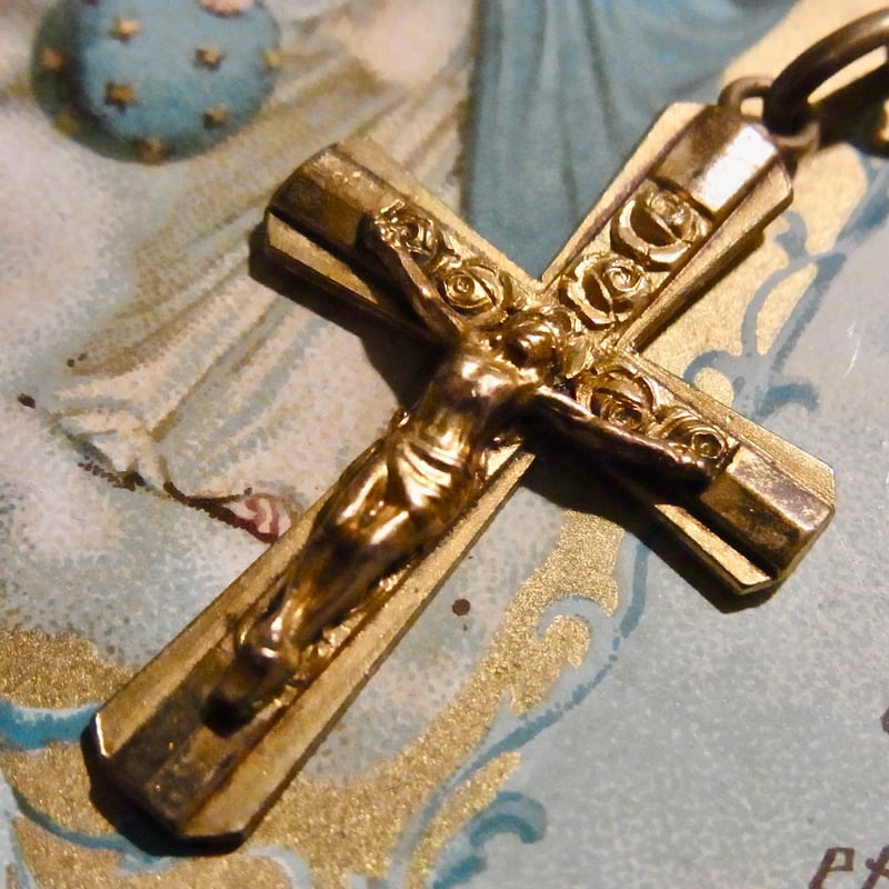 フランス アンティーク シェル ロザリオ 聖母マリア メダイ M.O.P. AP