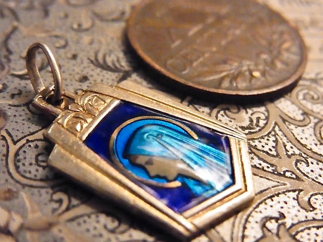 フランス ヴィンテージ エマイユ 聖母マリア 手描き メダイ 多彩色