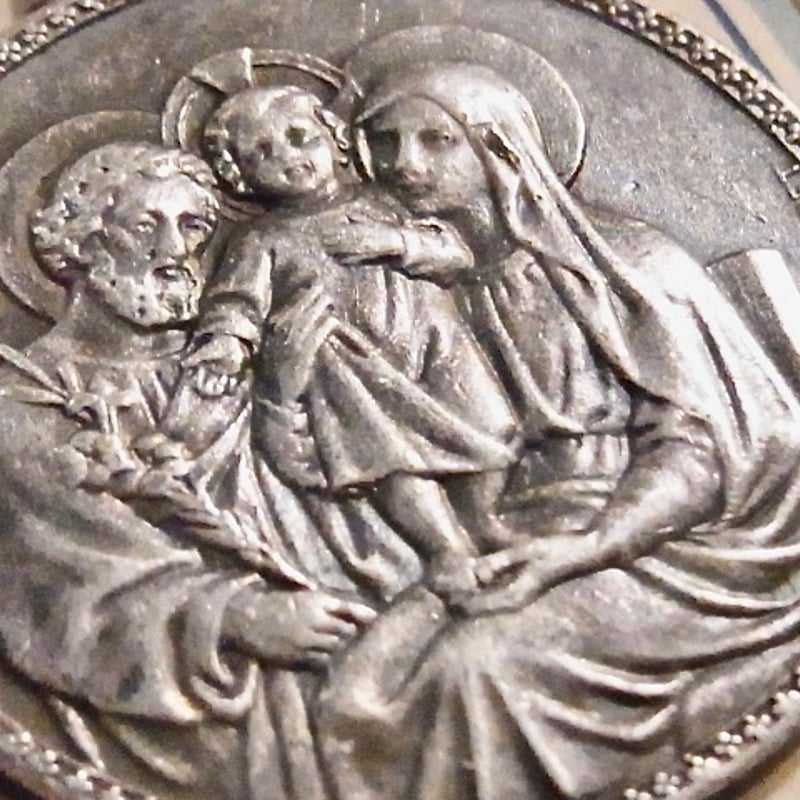 フランス アンティーク 聖家族 メダイ 聖ヨセフ 幼子キリスト 聖母