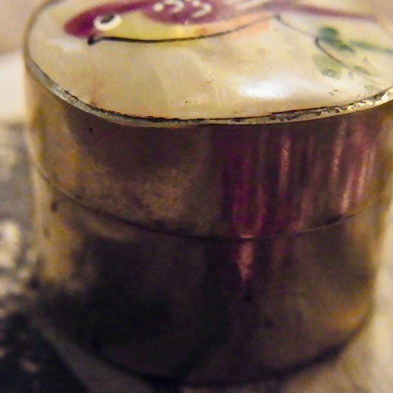 フランス アンティーク ピンク ガラス ミニロザリオ 真鍮 ケース 鳥