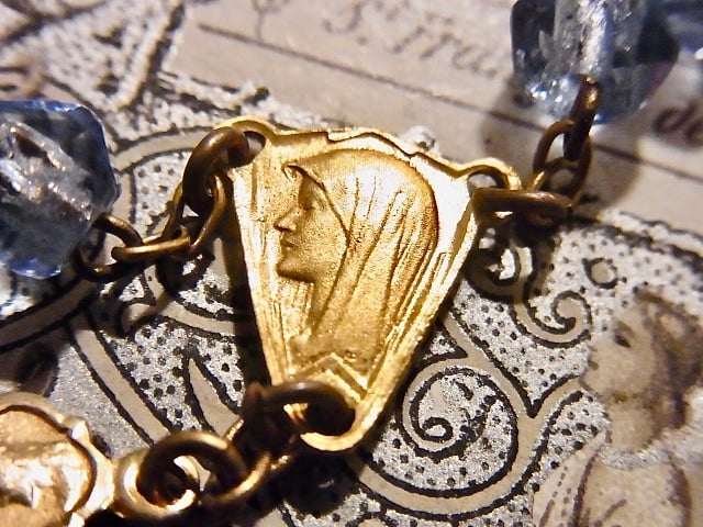 アンティークロザリオ ブルーガラス マリア フランス直輸入】フランス