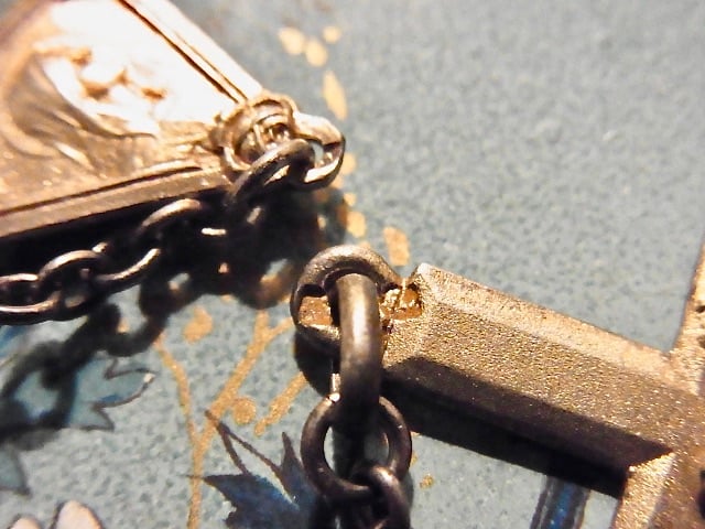 フランス アンティーク クリア ガラス ロザリオ キリスト メダイ