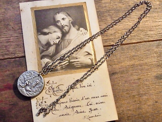 【フランス　アンティーク】シルバー　ルルドの泉　聖母マリア　メダイ　ネックレス フランス アンティーク メダイ ルルドの泉 聖母マリア メダイ