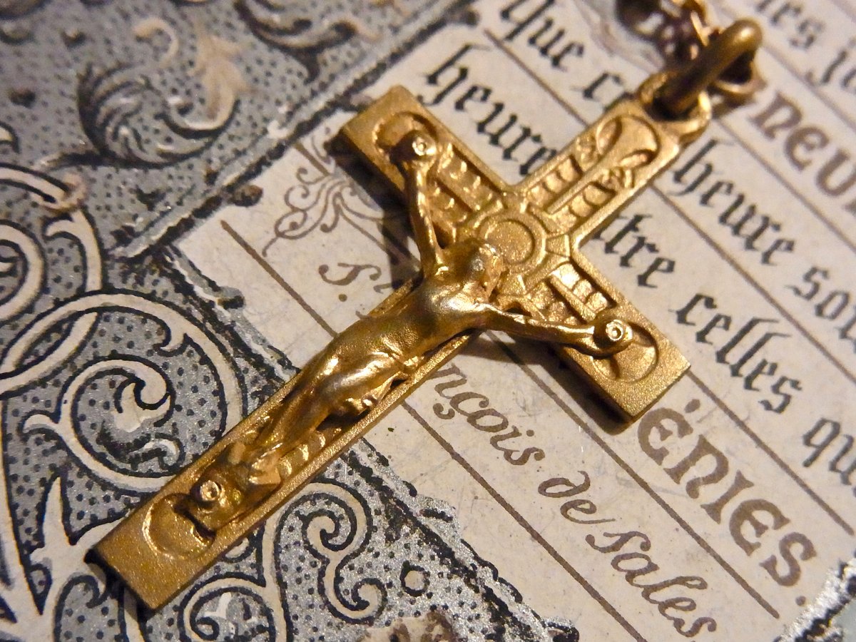 フランス アンティーク ゼニスブルー ガラス ロザリオ 聖母マリア