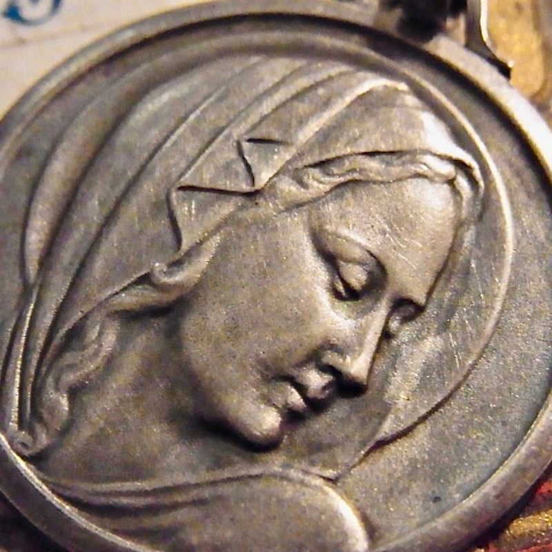 フランス アンティーク 聖母マリア 大きなメダイ シルバー800 銀