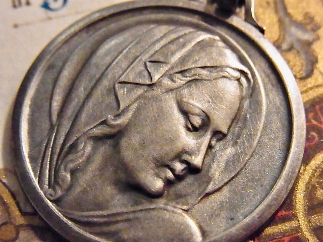 フランス アンティーク 聖母マリア 大きなメダイ シルバー800 銀