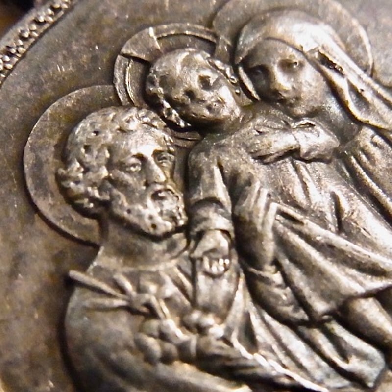 フランス アンティーク 聖家族 メダイ 聖ヨセフ 幼子キリスト 聖母