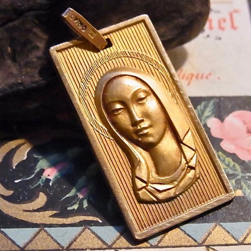 フランス アンティーク 聖母マリア ゴールドプレート メダイ