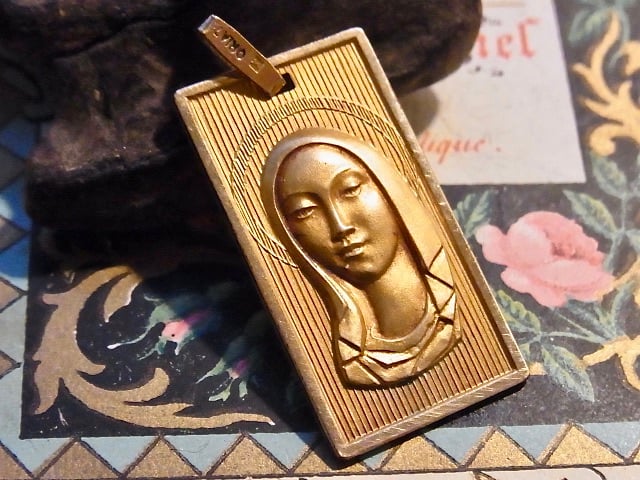 フランス アンティーク 聖母マリア ゴールドプレート メダイ ORIA