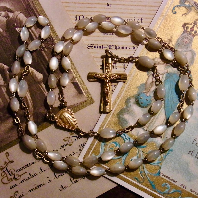 フランスアンティーク ロザリオ 聖母マリア マザーオブパール 革ケース フランスアンティーク ロザリオ 聖母マリア マザーオブパール 革ケース