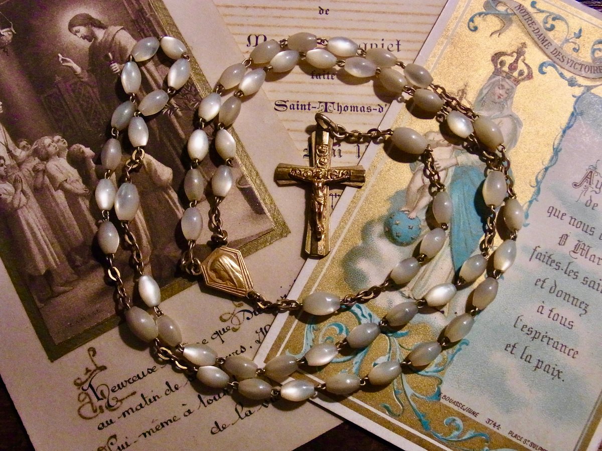 フランス アンティーク シェル ロザリオ 聖母マリア メダイ M.O.P. AP