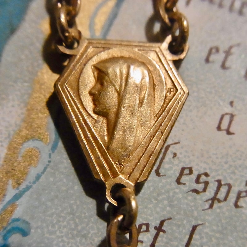 フランス アンティーク シェル ロザリオ 聖母マリア メダイ M.O.P. AP