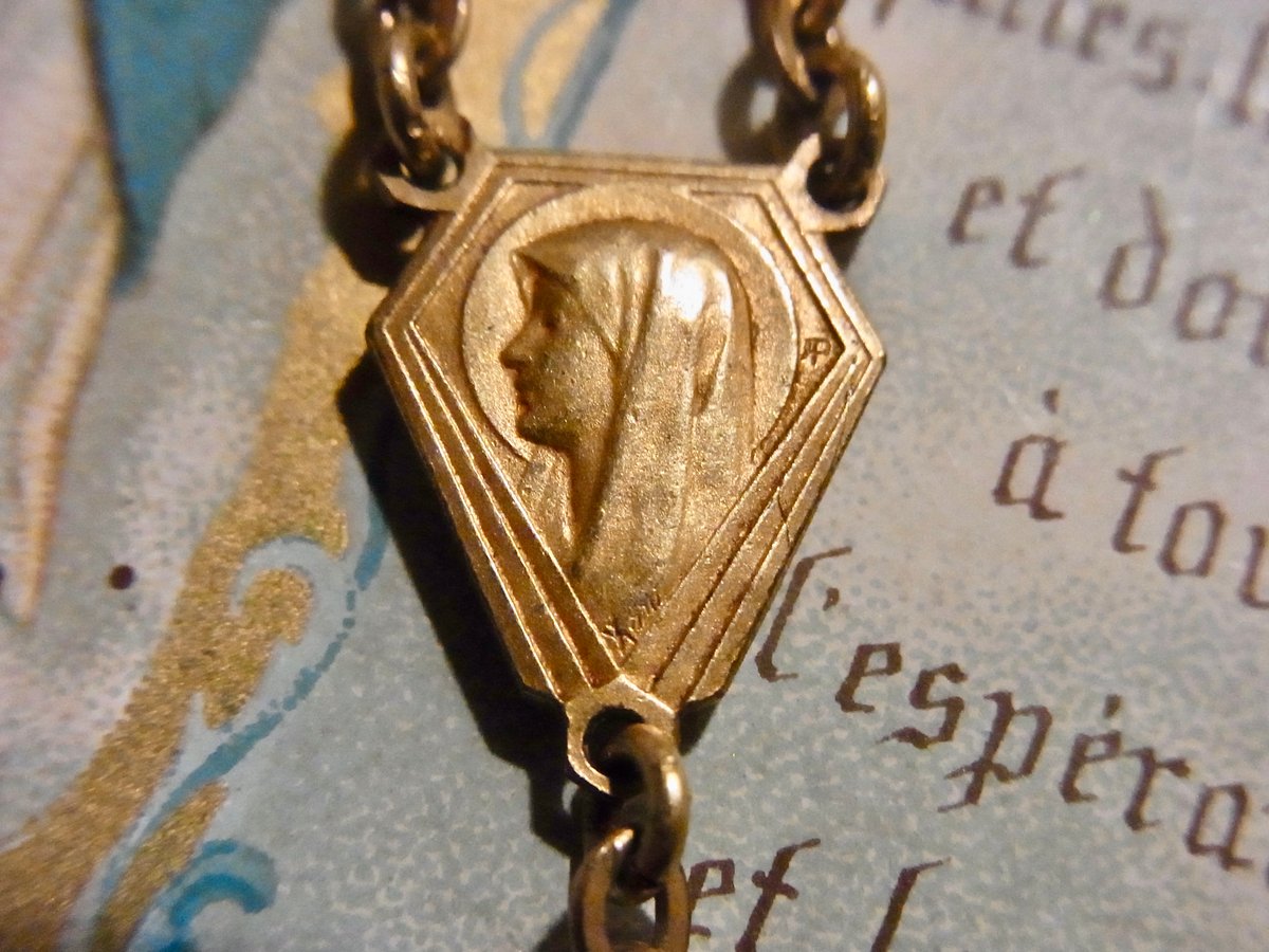 フランス アンティーク シェル ロザリオ 聖母マリア メダイ M.O.P. AP