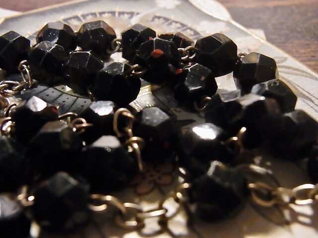 フランス アンティーク 黒 ガラス ロザリオ 聖母マリア メダイ