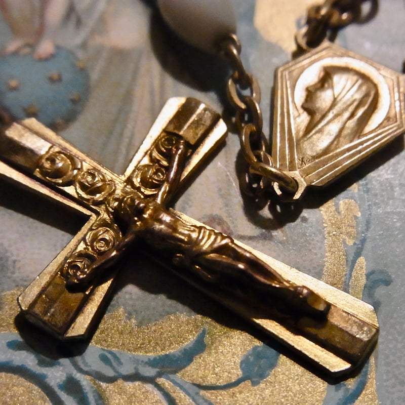 フランス アンティーク シェル ロザリオ 聖母マリア メダイ M.O.P. AP