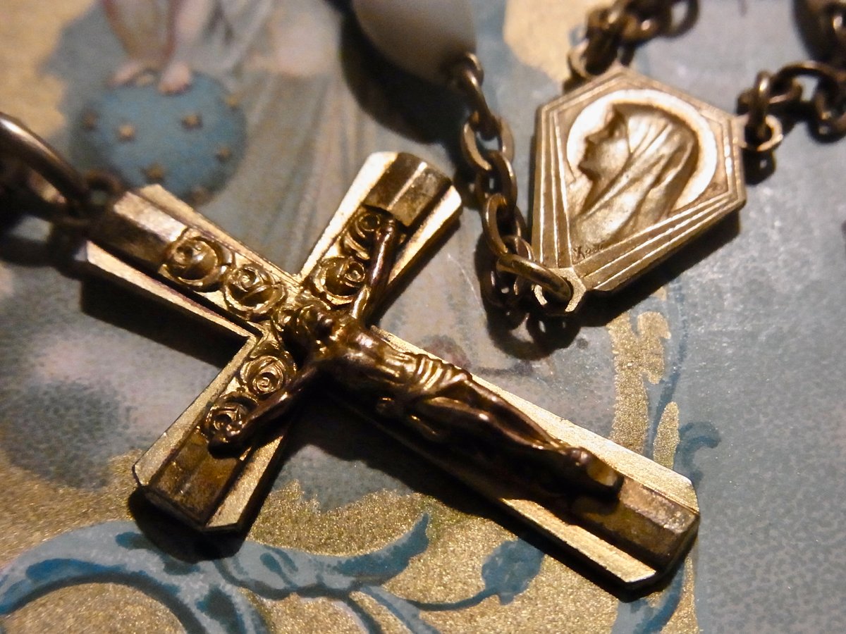 フランス アンティーク シェル ロザリオ 聖母マリア メダイ M.O.P. AP