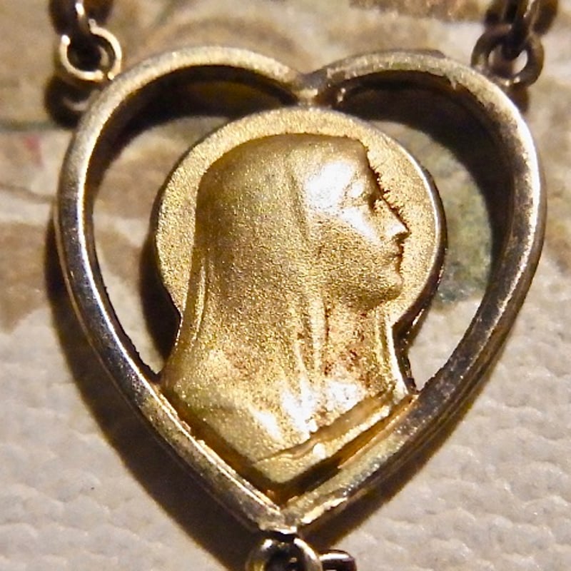 フランス アンティーク シェル ロザリオ 聖母マリア ハート メダイ