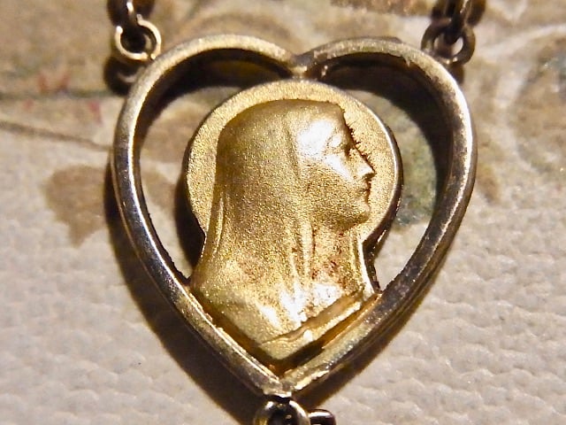 フランス アンティーク シェル ロザリオ 聖母マリア ハート メダイ