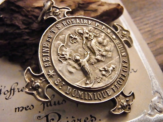 聖ドミニコのメダイ 聖遺物メダイ（Relic Medal） フランス アンティーク 聖ドミニコ ロザリオの女王 メダイ ルルドの泉