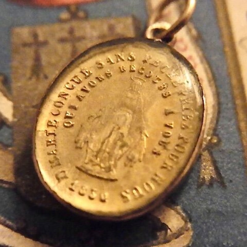 フランス アンティーク ガラス 不思議のメダイ 無原罪の御宿り 聖母