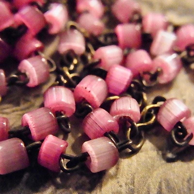 フランス アンティーク ピンク ガラス ミニロザリオ 真鍮 ケース 鳥