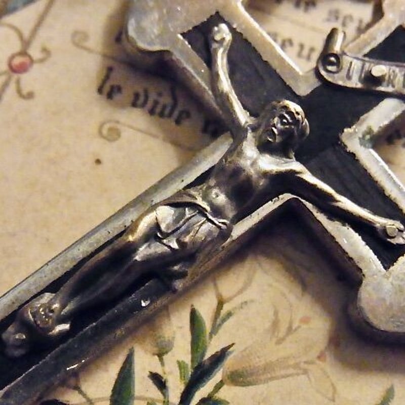 ハンガリー アンティーク クリア ガラス ビーズ ロザリオ 七つの悲しみ