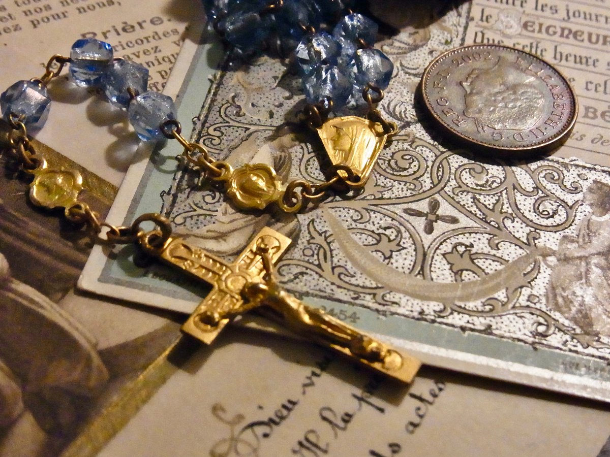 英国製 100年以上前のマーブルガラスロザリオ アンティーク① 【公式通販】