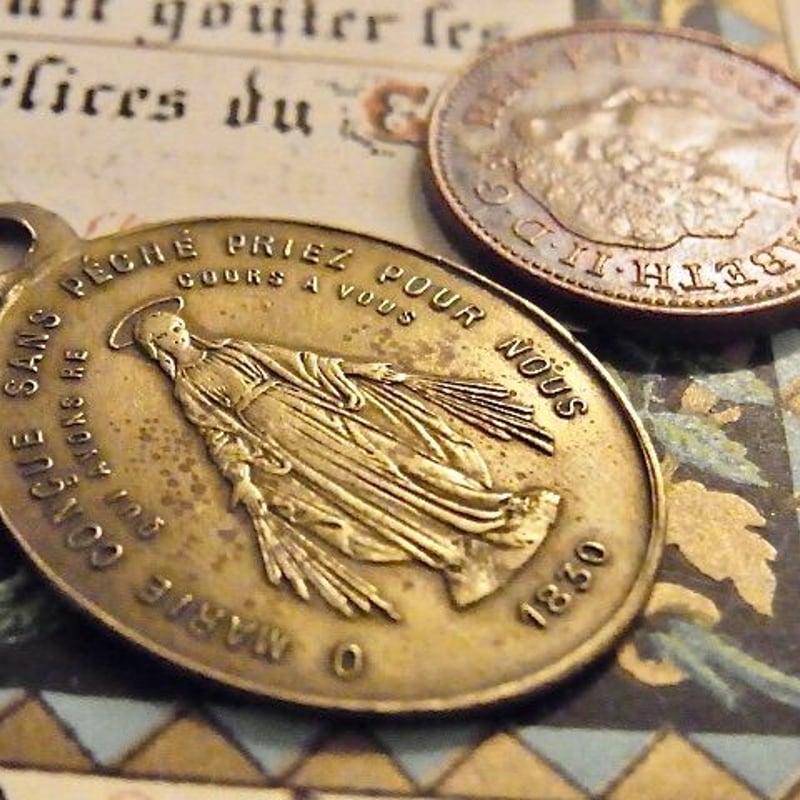 フランス アンティーク 不思議のメダイ 無原罪の御宿り 聖母マリア